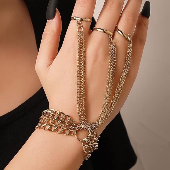 Para Hand Chain Bracelet Rings Rose Gold Color - Picture 3 of 12